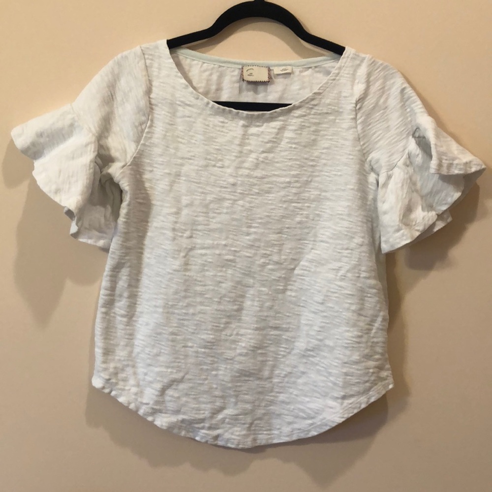 9-HI5-STCL white flare short sleeve blouse